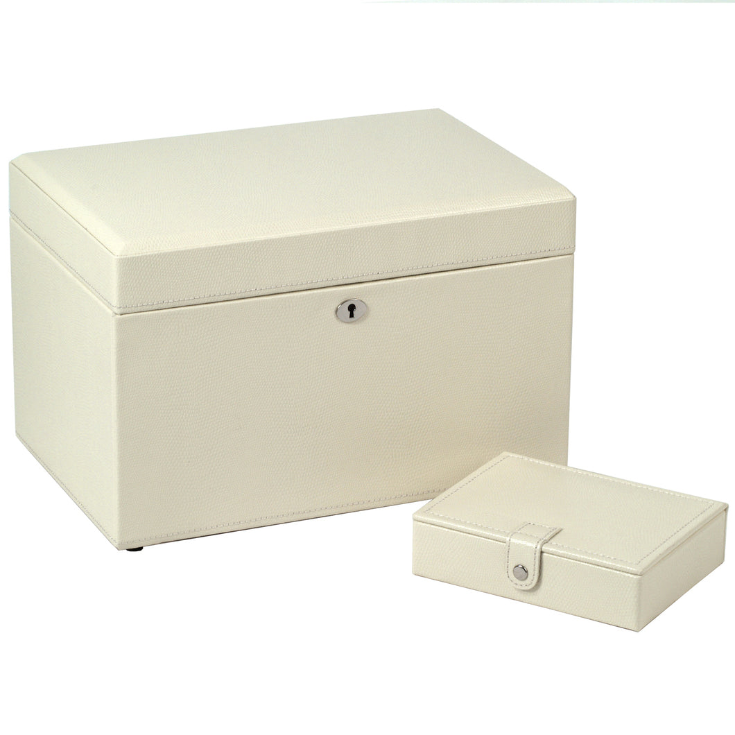 LONDON Medium Jewellery Box & Travel Case - Cream Leather - Pewter & Black