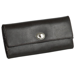 Wolf 1834 LONDON Holiday Travel Jewellery Roll - Cocoa Brown Genuine Leather - Pewter & Black