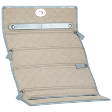 Load image into Gallery viewer, Wolf 1834 LONDON Travel Holiday Jewellery Roll - Ice Blue Genuine Leather - Pewter &amp; Black