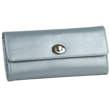Load image into Gallery viewer, Wolf 1834 LONDON Travel Holiday Jewellery Roll - Ice Blue Genuine Leather - Pewter &amp; Black