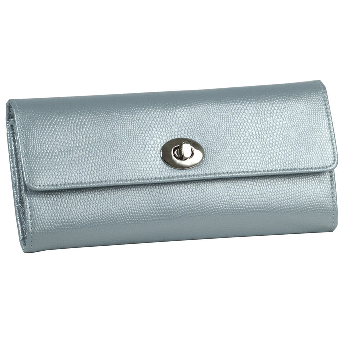 Wolf 1834 LONDON Travel Holiday Jewellery Roll - Ice Blue Genuine Leather - Pewter & Black