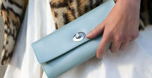 Load image into Gallery viewer, Wolf 1834 LONDON Travel Holiday Jewellery Roll - Ice Blue Genuine Leather - Pewter &amp; Black