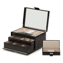 Load image into Gallery viewer, WOLF 1834 CAROLINE - LEATHER MEDIUM JEWELLERY CASE - Pewter &amp; Black