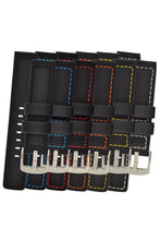 Load image into Gallery viewer, Waterproof PU Ballistic Watch Band Strap  BLACK  / ORANGE stitching 20, 22, 24mm - Pewter &amp; Black