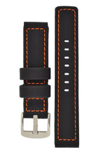 Load image into Gallery viewer, Waterproof PU Ballistic Watch Band Strap  BLACK  / ORANGE stitching 20, 22, 24mm