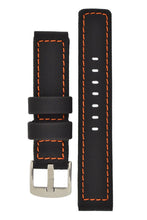 Load image into Gallery viewer, Waterproof PU Ballistic Watch Band Strap  BLACK  / ORANGE stitching 20, 22, 24mm - Pewter &amp; Black