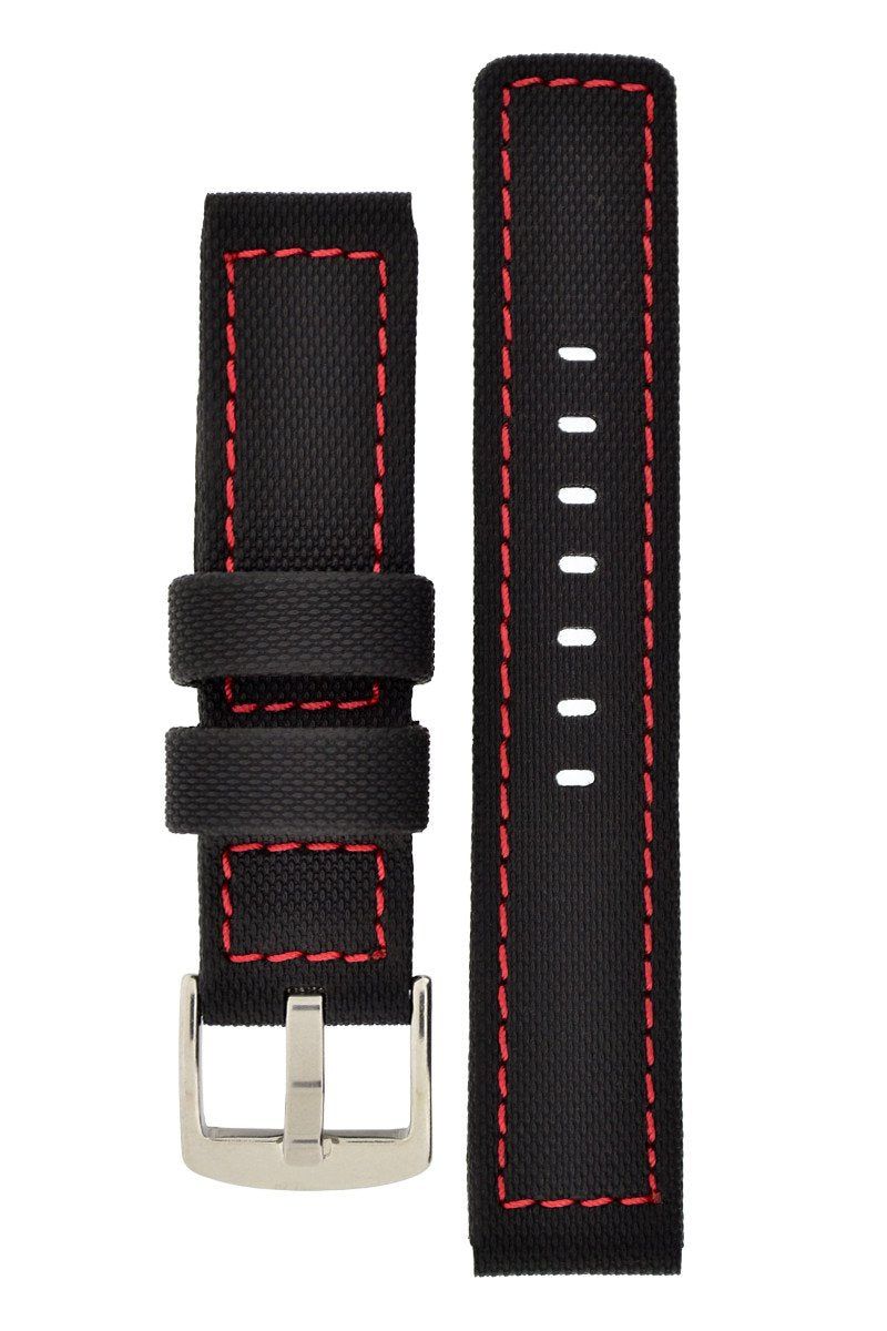 BALLISTIC PU WATERPROOF NYLON Sport Watch Strap in BLACK / RED