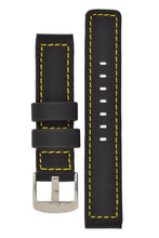 Load image into Gallery viewer, PU Ballistic Watch Band Waterproof Dive strap - BLACK / YELLOW stitch