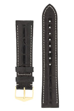 Load image into Gallery viewer, Hirsch Connoisseur Genuine Alligator Watch Strap in Black (with Polished Gold Steel H-Tradition Buckle)