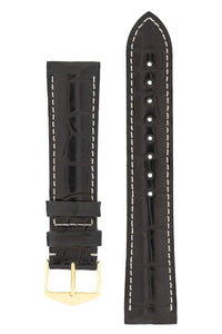 Hirsch Connoisseur Genuine Alligator Watch Strap in Black (with Polished Gold Steel H-Tradition Buckle)