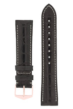 Load image into Gallery viewer, Hirsch Connoisseur Genuine Alligator Watch Strap in Black (with Polished Rose Gold Steel H-Tradition Buckle)