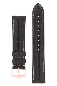 Hirsch Connoisseur Genuine Alligator Watch Strap in Black (with Polished Rose Gold Steel H-Tradition Buckle)