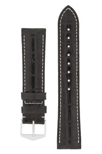 Hirsch Connoisseur Genuine Alligator Watch Strap in Black (with Polished Silver Steel H-Tradition Buckle)