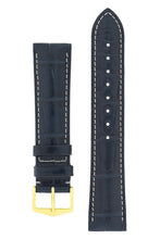 Load image into Gallery viewer, Hirsch Connoisseur Genuine Alligator Watch Strap in Blue (with Polished Gold Steel H-Tradition Buckle)