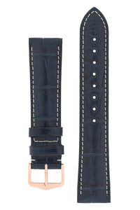 Hirsch Connoisseur Genuine Alligator Watch Strap in Blue (with Polished Rose Gold Steel H-Tradition Buckle)