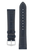 Load image into Gallery viewer, Hirsch Connoisseur Genuine Alligator Watch Strap in Blue (with Polished Silver Steel H-Tradition Buckle)