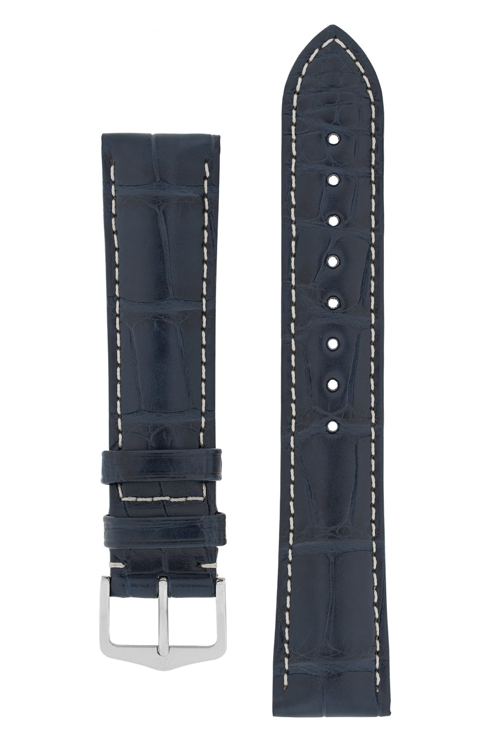 Hirsch Connoisseur Genuine Alligator Watch Strap in Blue (with Polished Silver Steel H-Tradition Buckle)