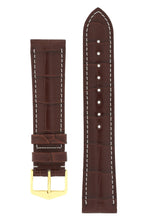 Load image into Gallery viewer, Hirsch Connoisseur Genuine Alligator Watch Strap in Brown (with Polished Gold Steel H-Tradition Buckle)