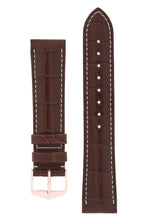 Load image into Gallery viewer, Hirsch Connoisseur Genuine Alligator Watch Strap in Brown (with Polished Rose Gold Steel H-Tradition Buckle)