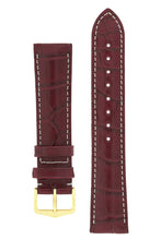 Load image into Gallery viewer, Hirsch Connoisseur Genuine Alligator Watch Strap in Burgundy (with Polished Gold Steel H-Tradition Buckle)