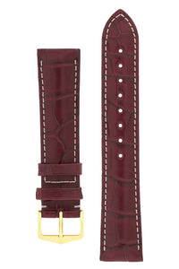 Hirsch Connoisseur Genuine Alligator Watch Strap in Burgundy (with Polished Gold Steel H-Tradition Buckle)