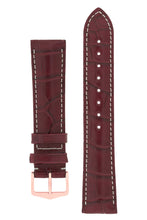 Load image into Gallery viewer, Hirsch Connoisseur Genuine Alligator Watch Strap in Burgundy (with Polished Rose Gold Steel H-Tradition Buckle)