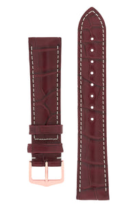 Hirsch Connoisseur Genuine Alligator Watch Strap in Burgundy (with Polished Rose Gold Steel H-Tradition Buckle)