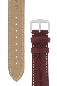 Hirsch Connoisseur Genuine Alligator Watch Strap in Burgundy (Tapers & Buckle)