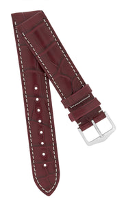 Hirsch Connoisseur Genuine Alligator Watch Strap in Burgundy