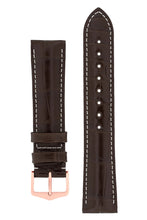 Load image into Gallery viewer, Hirsch Connoisseur Genuine Alligator Watch Strap in Dark Brown (with Polished Rose Gold Steel H-Tradition Buckle)