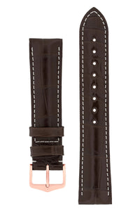 Hirsch Connoisseur Genuine Alligator Watch Strap in Dark Brown (with Polished Rose Gold Steel H-Tradition Buckle)