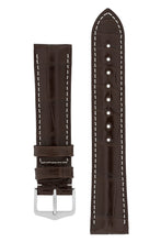 Load image into Gallery viewer, Hirsch Connoisseur Genuine Alligator Watch Strap in Dark Brown (with Polished Silver Steel H-Tradition Buckle)