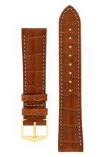 Load image into Gallery viewer, Hirsch Connoisseur Genuine Alligator Watch Strap in Gold Brown (with Polished Gold Steel H-Tradition Buckle)