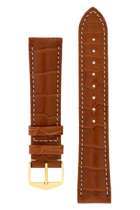 Hirsch Connoisseur Genuine Alligator Watch Strap in Gold Brown (with Polished Gold Steel H-Tradition Buckle)