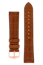 Load image into Gallery viewer, Hirsch Connoisseur Genuine Alligator Watch Strap in Gold Brown (with Polished Rose Gold Steel H-Tradition Buckle)
