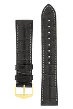 Load image into Gallery viewer, Hirsch Connoisseur Genuine Alligator Watch Strap in Grey (with Polished Gold Steel H-Tradition Buckle)
