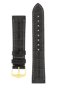 Hirsch Connoisseur Genuine Alligator Watch Strap in Grey (with Polished Gold Steel H-Tradition Buckle)