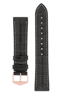 Hirsch Connoisseur Genuine Alligator Watch Strap in Grey (with Polished Rose Gold Steel H-Tradition Buckle)