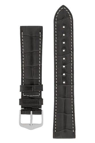 Hirsch Connoisseur Genuine Alligator Watch Strap in Grey (with Polished Silver Steel H-Tradition Buckle)