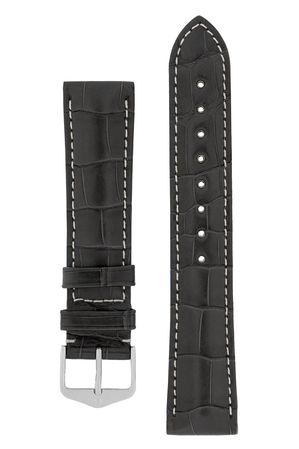 Hirsch Connoisseur Genuine Alligator Watch Strap in Grey (with Polished Silver Steel H-Tradition Buckle)