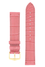 Load image into Gallery viewer, Hirsch Connoisseur Genuine Alligator Watch Strap in Pink (with Polished Gold Steel H-Tradition Buckle)