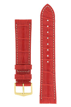 Load image into Gallery viewer, Hirsch Connoisseur Genuine Alligator Watch Strap in Red (with Polished Gold Steel H-Tradition Buckle)