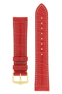 Hirsch Connoisseur Genuine Alligator Watch Strap in Red (with Polished Gold Steel H-Tradition Buckle)
