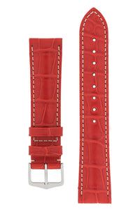Hirsch Connoisseur Genuine Alligator Watch Strap in Red (with Polished Silver Steel H-Tradition Buckle)