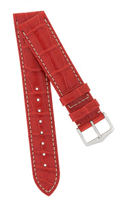 Hirsch Connoisseur Genuine Alligator Watch Strap in Red