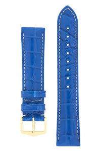 Hirsch Connoisseur Genuine Alligator Watch Strap in Royal Blue (with Polished Gold Steel H-Tradition Buckle)