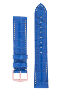 Hirsch Connoisseur Genuine Alligator Watch Strap in Royal Blue (with Polished Rose Gold Steel H-Tradition Buckle)