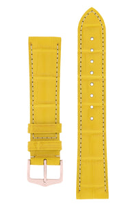 Hirsch Connoisseur Genuine Alligator Watch Strap in Yellow (with Polished Rose Gold Steel H-Tradition Buckle)