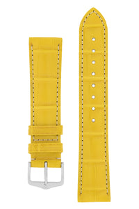 Hirsch Connoisseur Genuine Alligator Watch Strap in Yellow (with Polished Silver Steel H-Tradition Buckle)