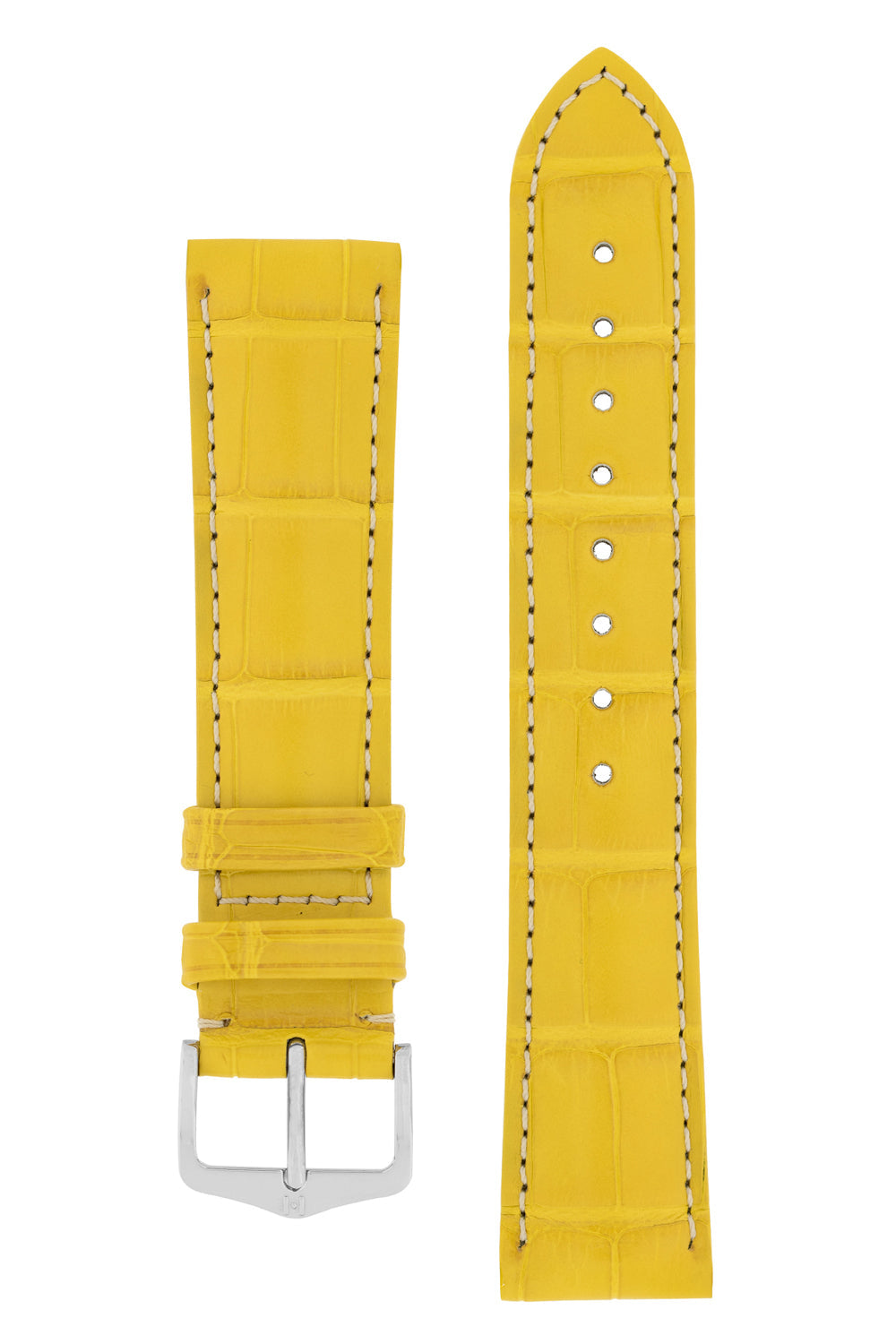 Hirsch Connoisseur Genuine Alligator Watch Strap in Yellow (with Polished Silver Steel H-Tradition Buckle)